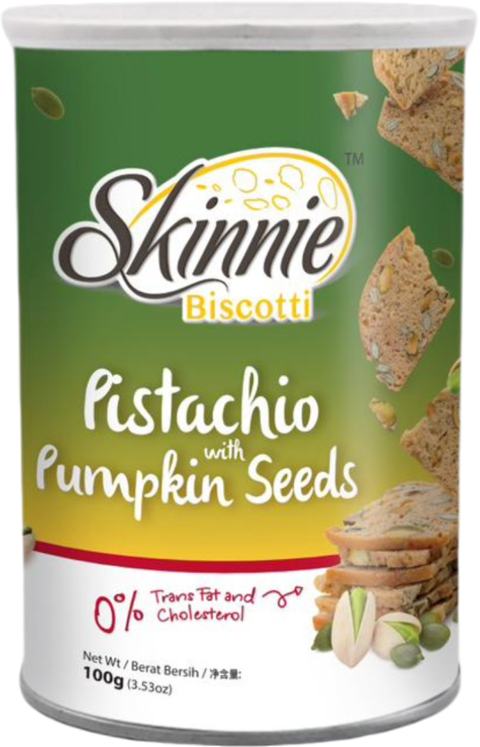 Skinnie Biscotti 100gram canister - Pistachio & Pumpkin Seed