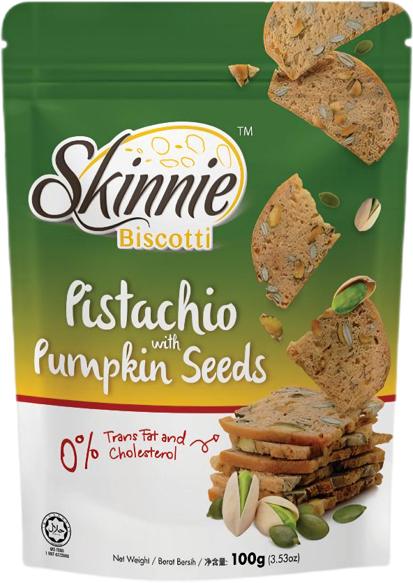 Skinnie Biscotti 100gram Pouch - Pistachio & Pumpkin Seed
