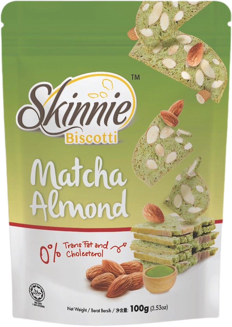 Skinnie Biscotti 100gram Pouch - Matcha Almond