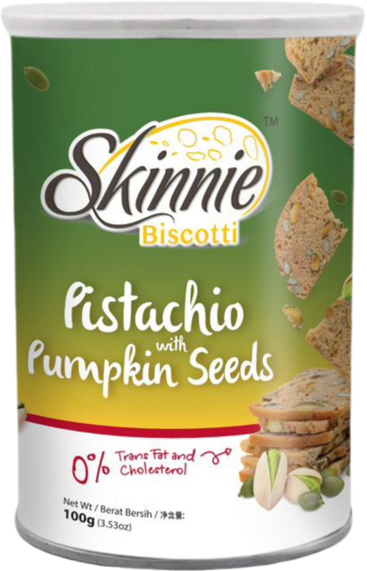 Skinnie Biscotti 100gram canister - Pistachio & Pumpkin Seed