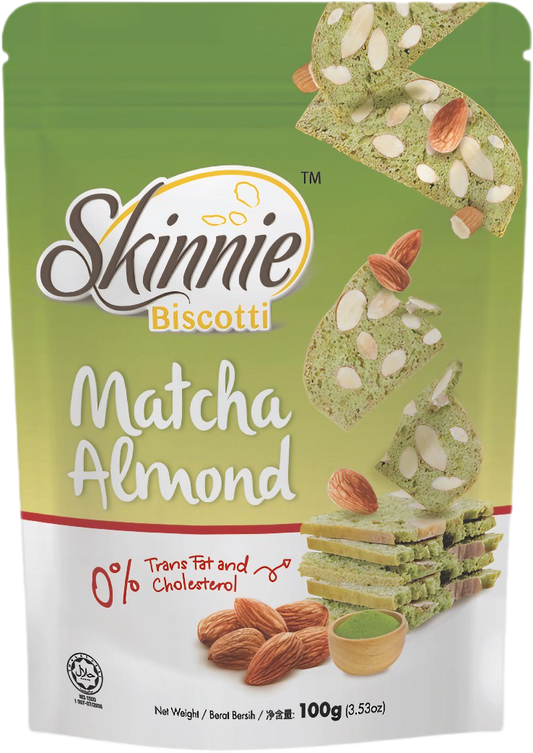 Skinnie Biscotti 100gram Pouch - Matcha Almond